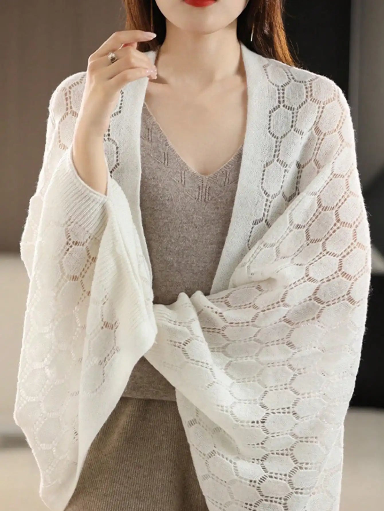 Châle cardigan tricoté 100% pure laine pour femmes