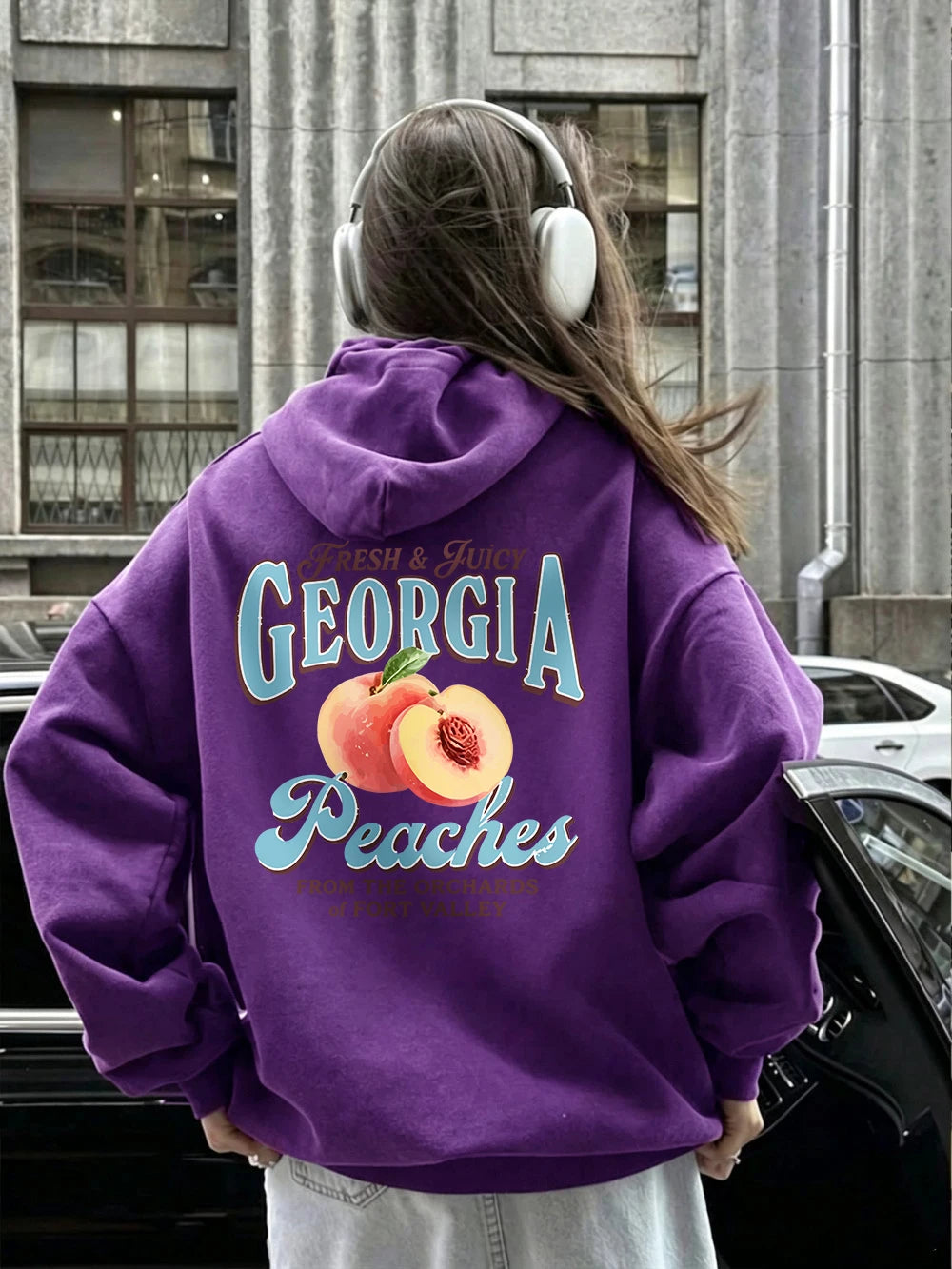 Sweat à capuche imprimé pêches fraîches et juteuses de Géorgie pour femmes