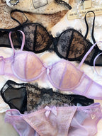 Ensemble soutien-gorge 1/2 tasse Push Up et culotte en dentelle pour femmes