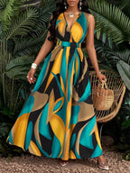 Robe longue imprimé tropical pour femmes