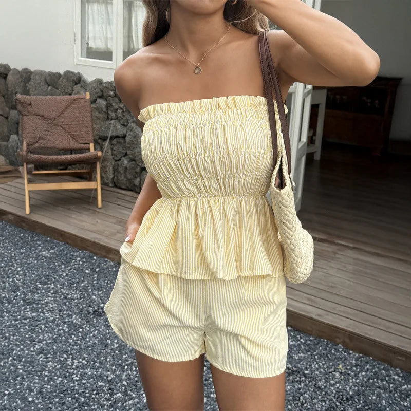 Ensemble 2 Pièces Femme – Haut Épaules Dénudées et Short