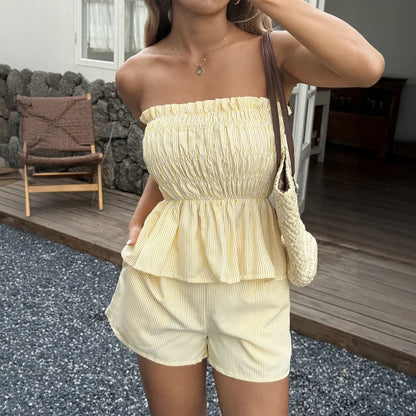 Ensemble 2 Pièces Femme – Haut Épaules Dénudées et Short