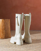 Bottes hautes en cuir véritable à plate-forme pour femmes