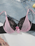 Ensemble de lingerie rose en dentelle pour femmes