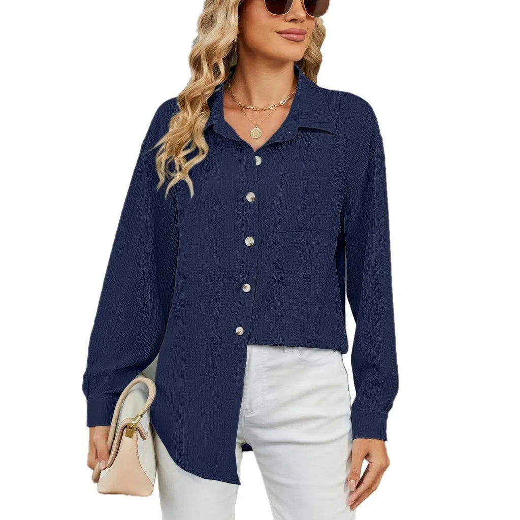 Chemise ample à manches longues et col uni pour femmes