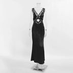 Robe longue sexy en dentelle ajourée pour femmes
