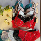 Ensemble soutien-gorge  et culotte en dentelle broderie pour femmes
