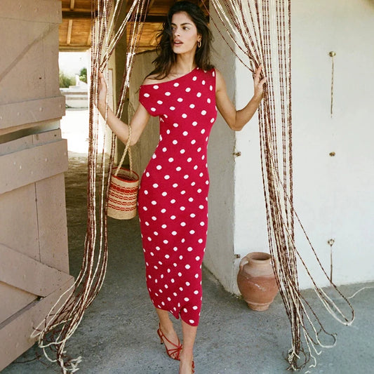 Robe Longue Femme – Maille à Pois