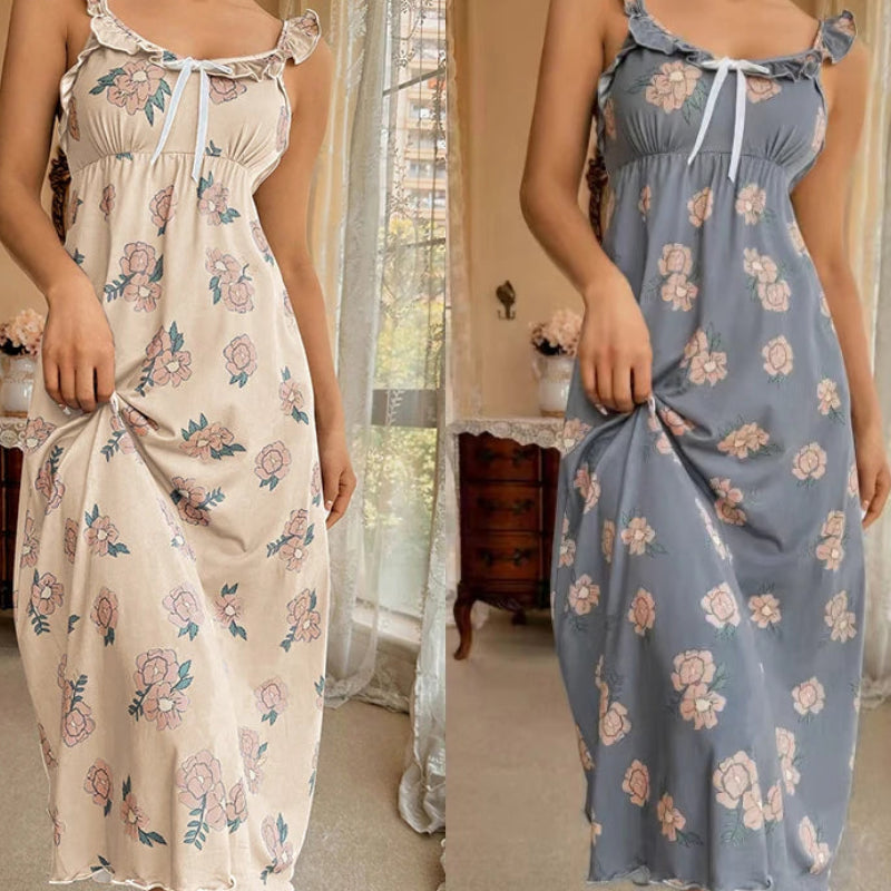 Robe de nuit rétro à volants pour femmes
