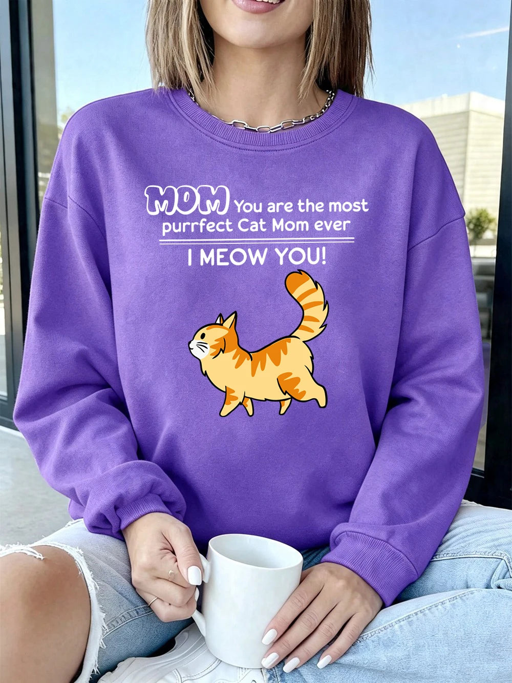 Sweat-shirts avec imprimés « Funny Cat Mom I Meow You », pour femmes