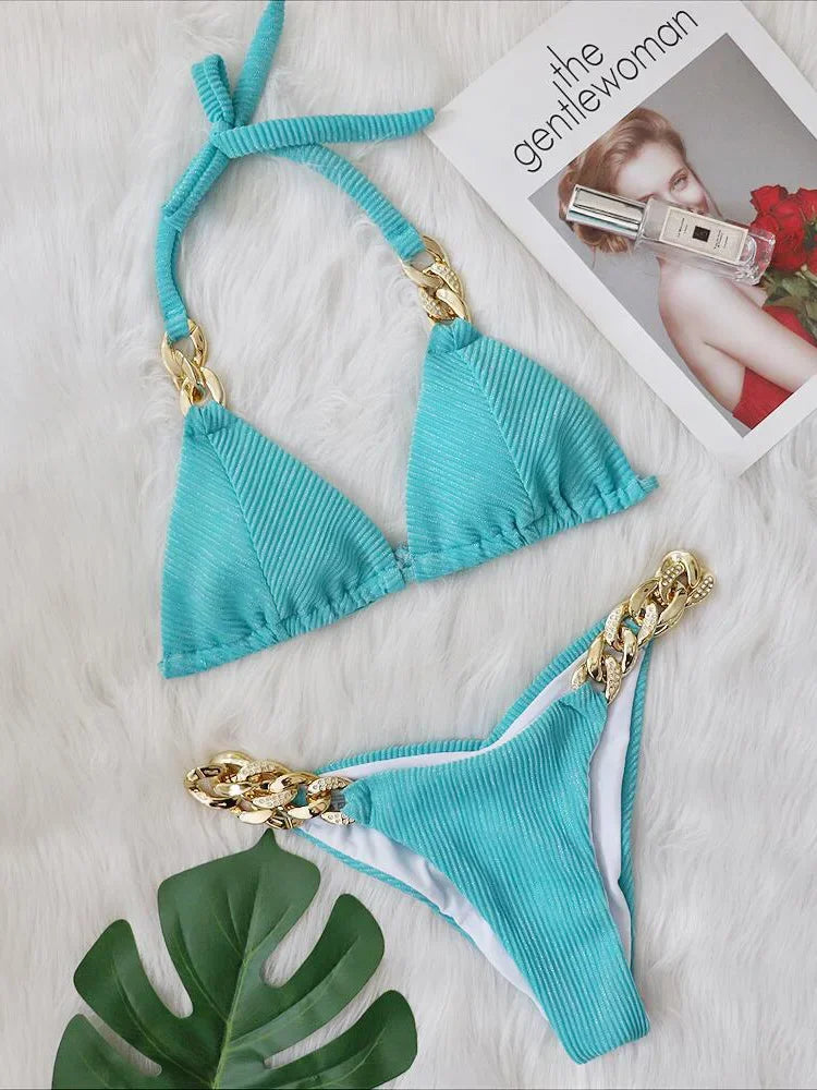 Maillot de bain deux pièces avec biscuits et diamants pour femmes