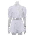 Ensemble deux pièces crop top à volants et short taille haute pour femme