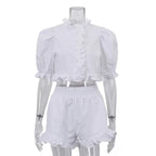 Ensemble deux pièces crop top à volants et short taille haute pour femme