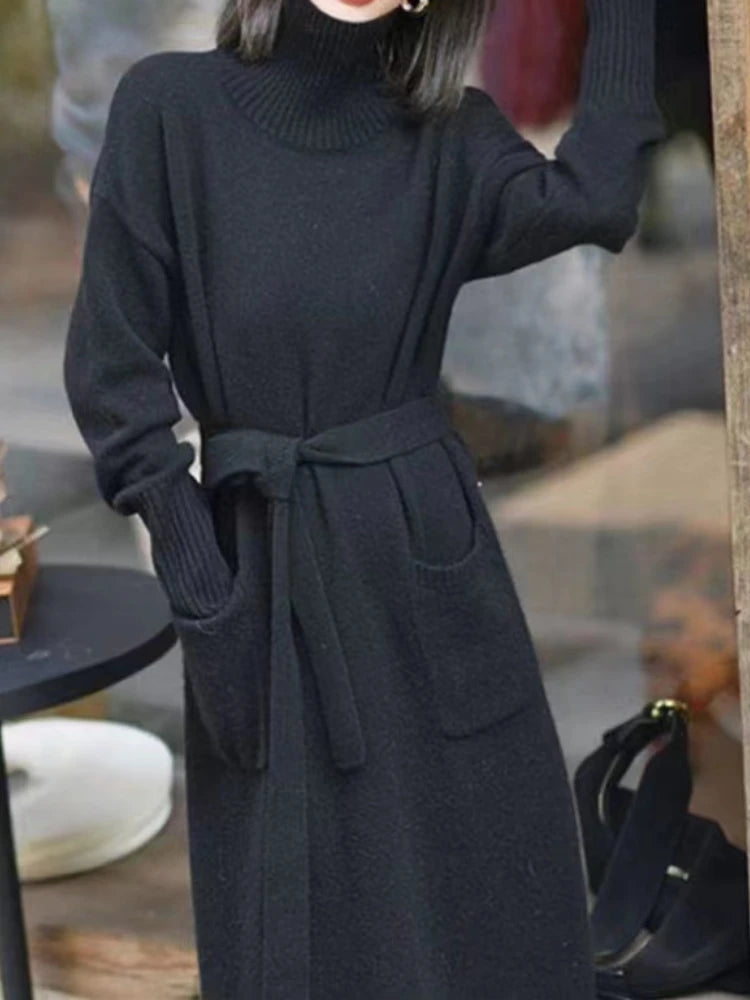 Robe pull en tricot à col en V pour femmes