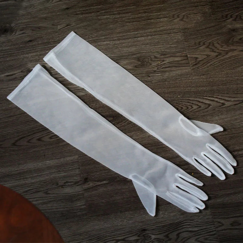 Gants longs élégants en tulle blanc souple pour femmes