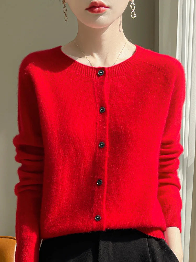 Cardigan basique à col rond pour femmes
