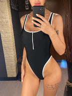 Maillots de bain une pièce jambe haute coupe fermeture éclair épissage pour femmes