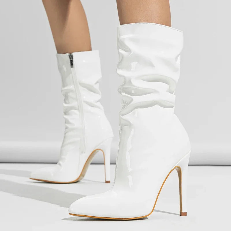 Bottines fines à talons hauts sexy en cuir verni pour femmes
