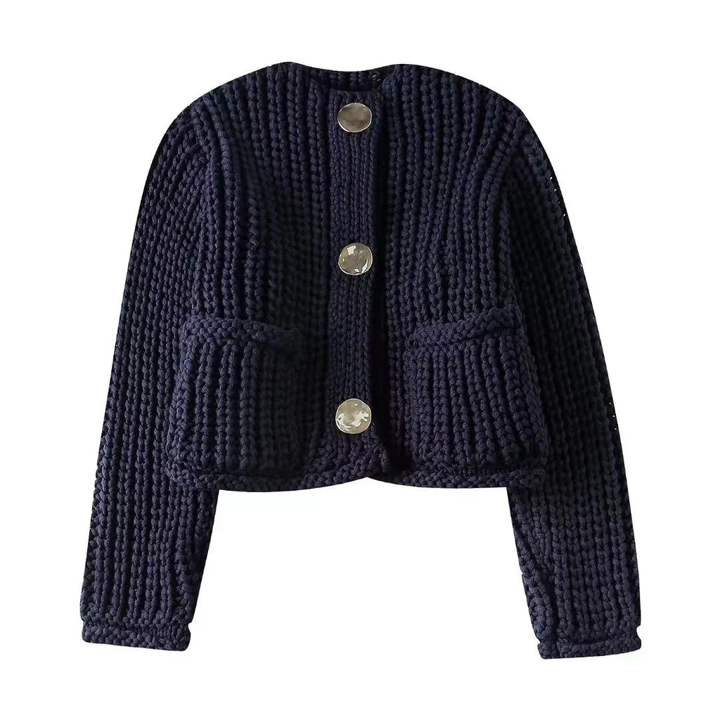 Cardigan à manches et col rond pour femmes