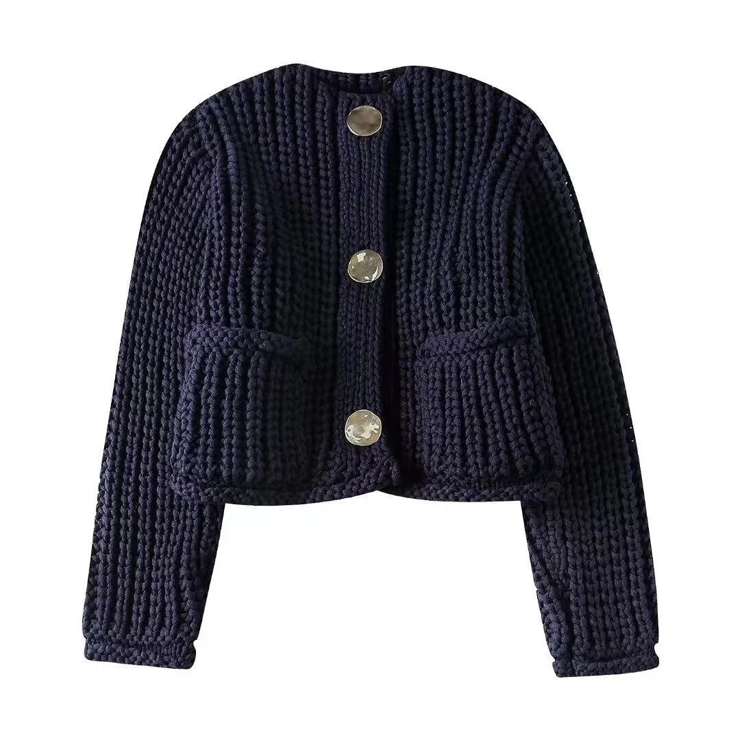 Cardigan à manches et col rond pour femmes