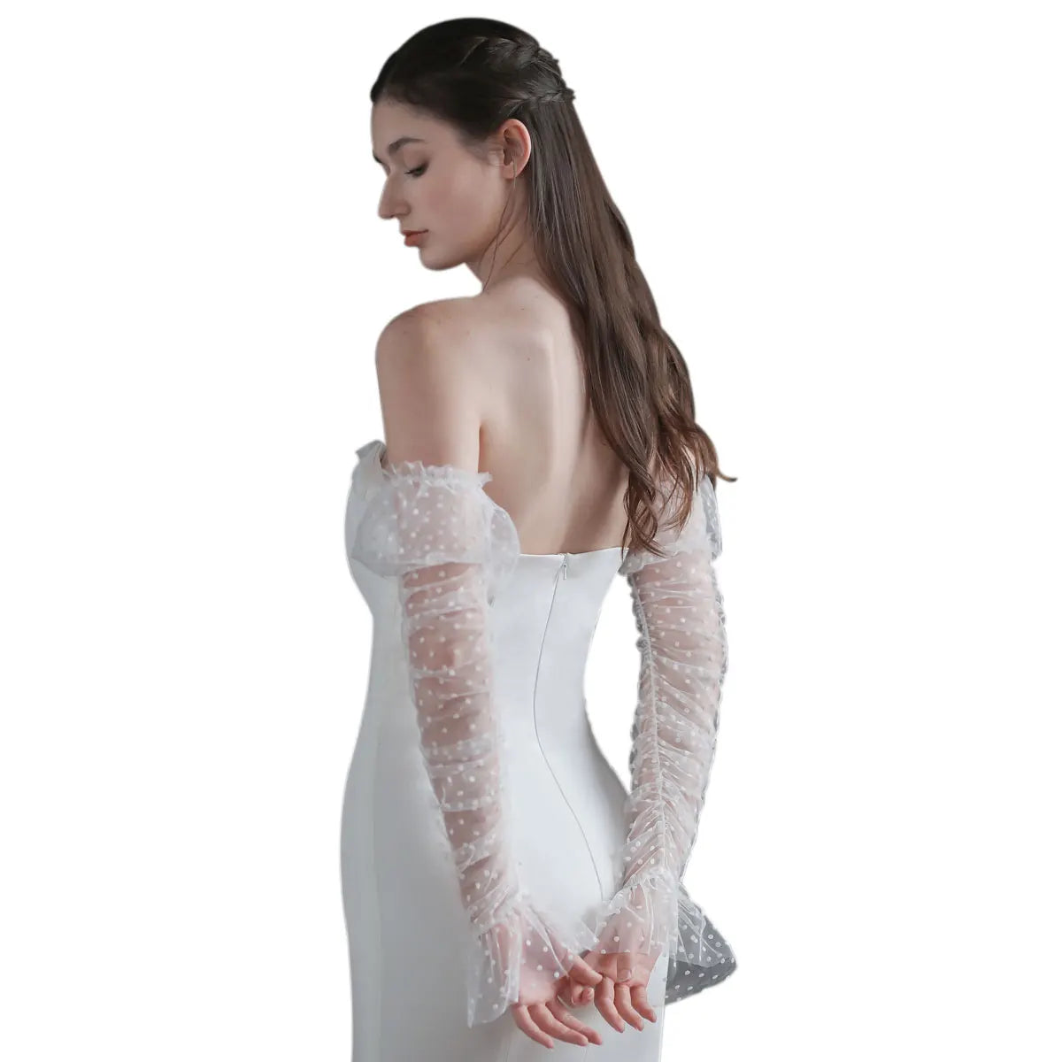 Gants blancs à manches longues en tulle à volants pour femmes