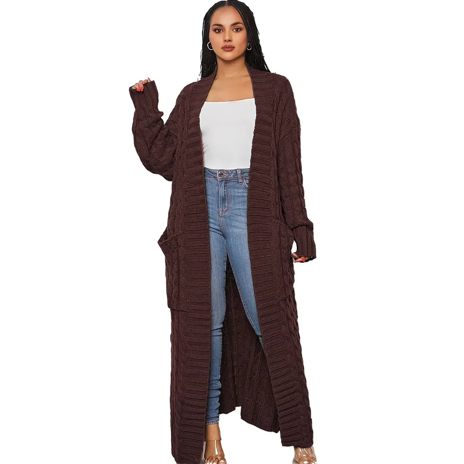 Cardigan long et torsadé pour femmes