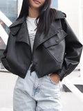 Veste courte et ample en faux cuir pour femmes