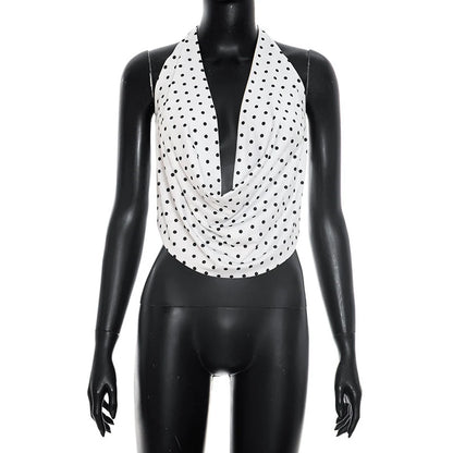 Débardeur à Pois Femme – Col Halter et Dos Nu