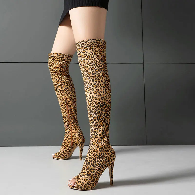 Bottes hautes Sexy à bout ouvert pour femmes