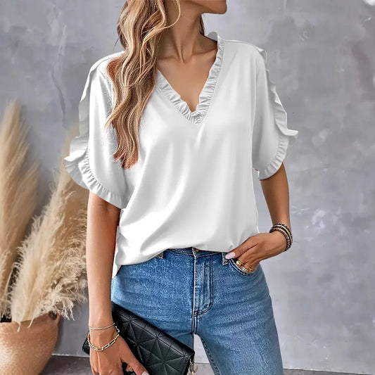 Chemisier Femme – Mousseline, Manches Courtes et Col V