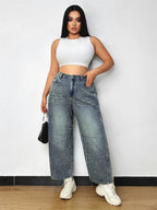 Jean ample et droit à taille élastique pour femmes