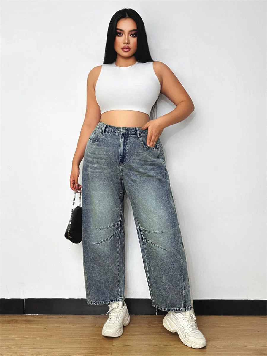 Jean ample et droit à taille élastique pour femmes