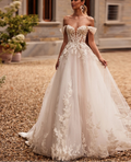 Robe de mariée longue en dentelle à paillettes pour femmes