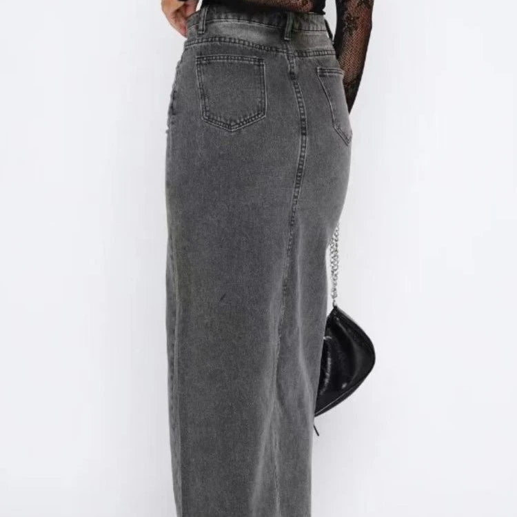 Jupe longues en jean fendue taille haute pour femmes