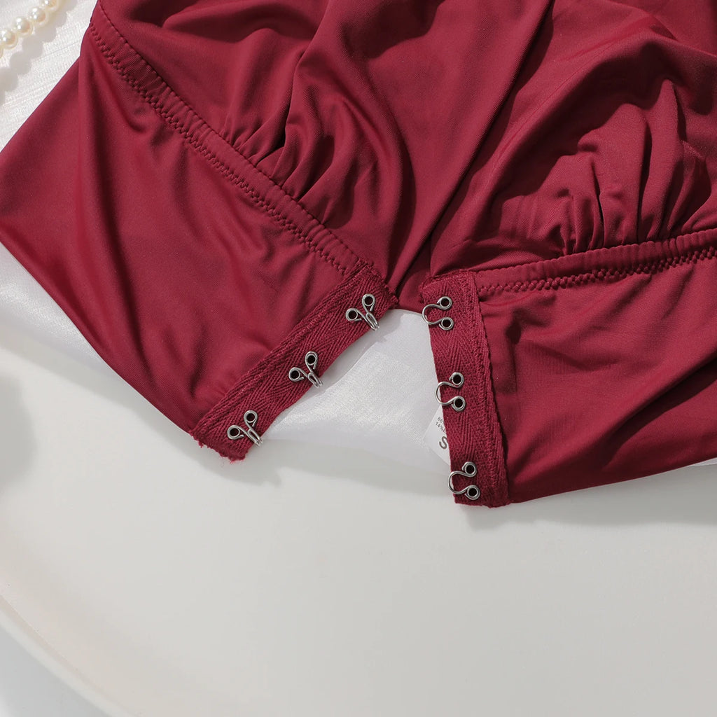 Soutien-gorge sexy rouge à boutons sur le devant sans anneau en acier pour femmes
