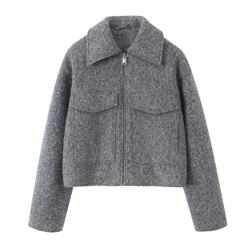 Manteau en laine avec fermeture éclair de luxe pour femmes