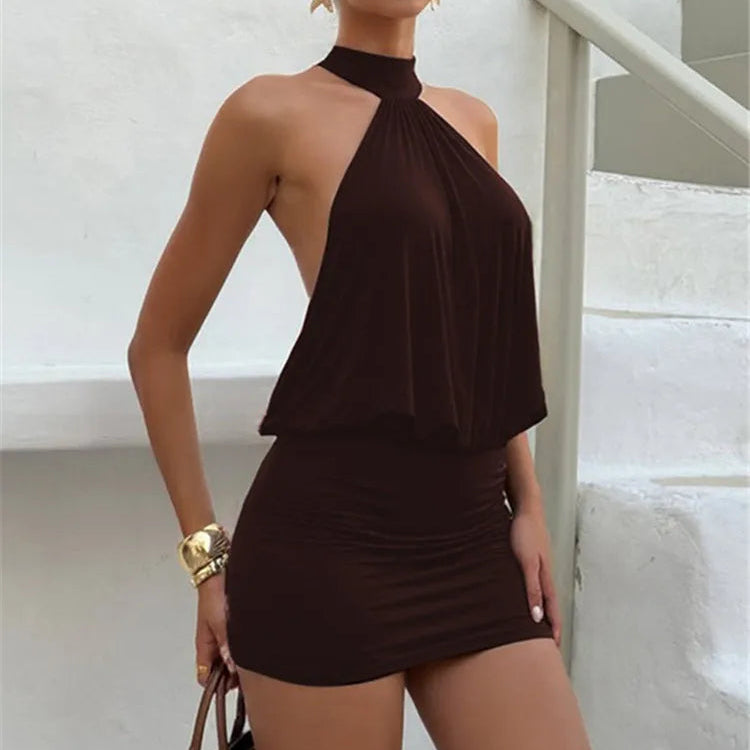 Mini-robe femme moulante dos nu à col halter
