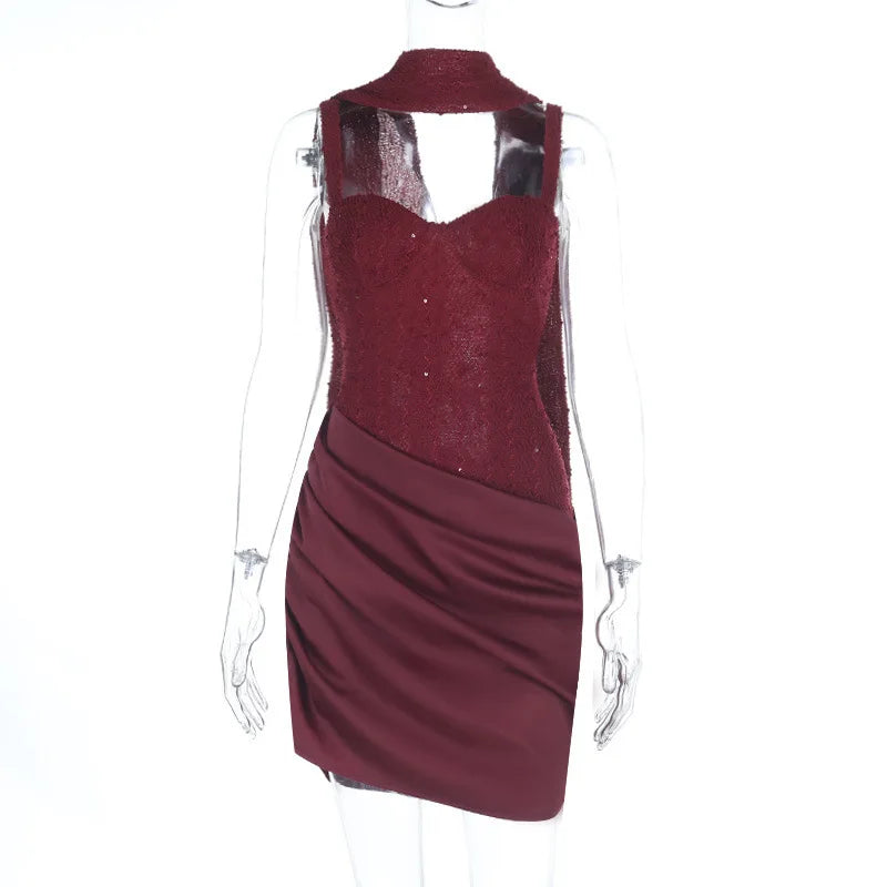 Robe mini dos nu à lacets et sequins pour femmes