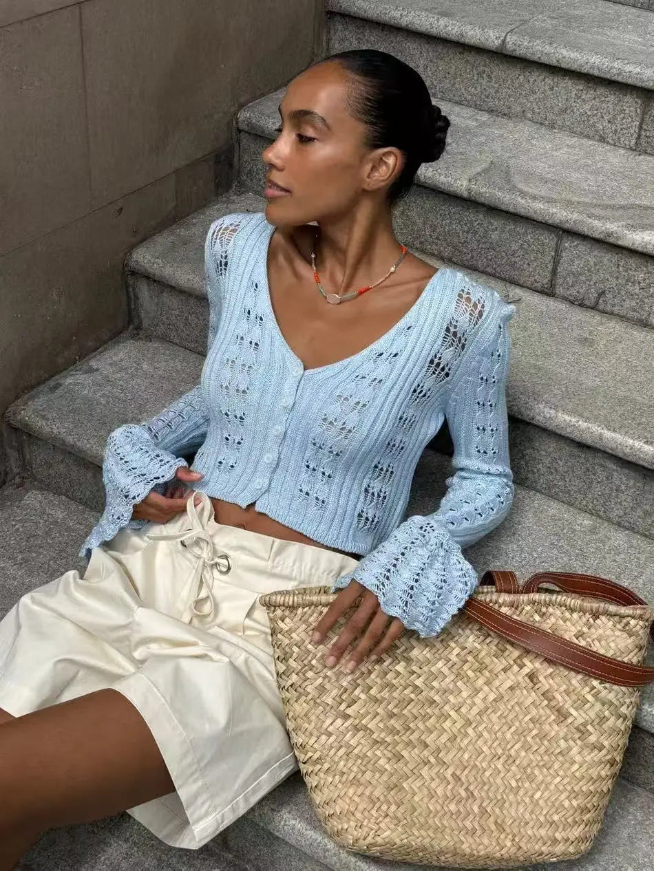 Cardigan tricoté ajouré pour femme