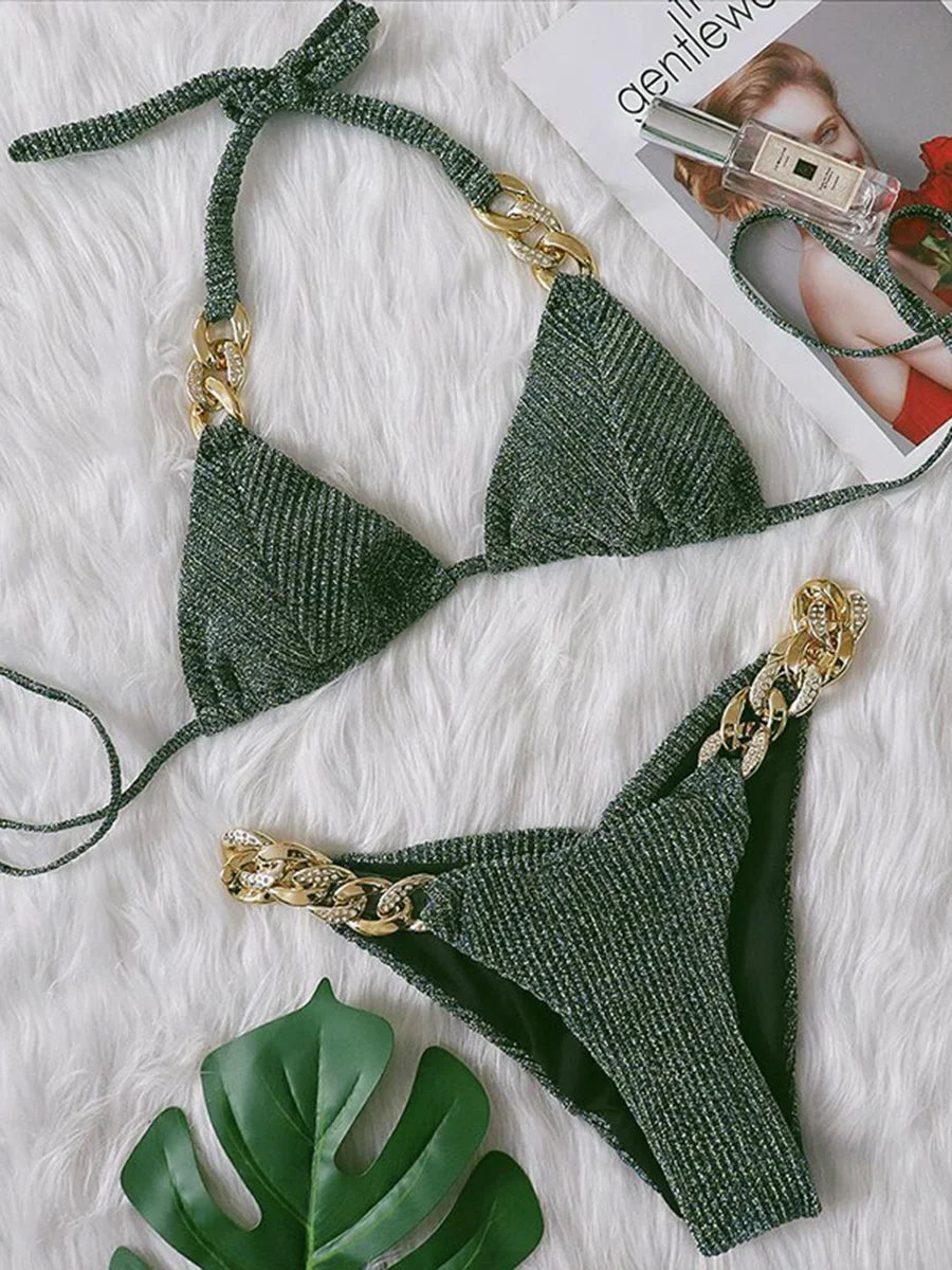 Maillot de bain deux pièces avec biscuits et diamants pour femmes