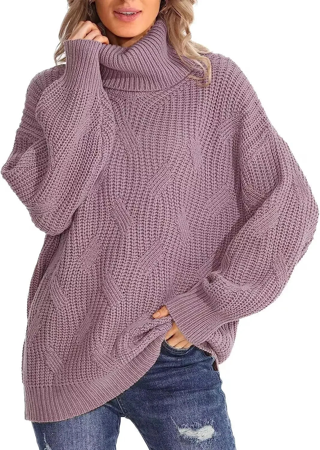 Pull polo ample à col roulé pour femmes