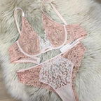 Ensemble soutien-gorge et culotte en dentelle brodée pour femmes