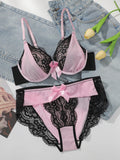Ensemble de lingerie rose en dentelle pour femmes