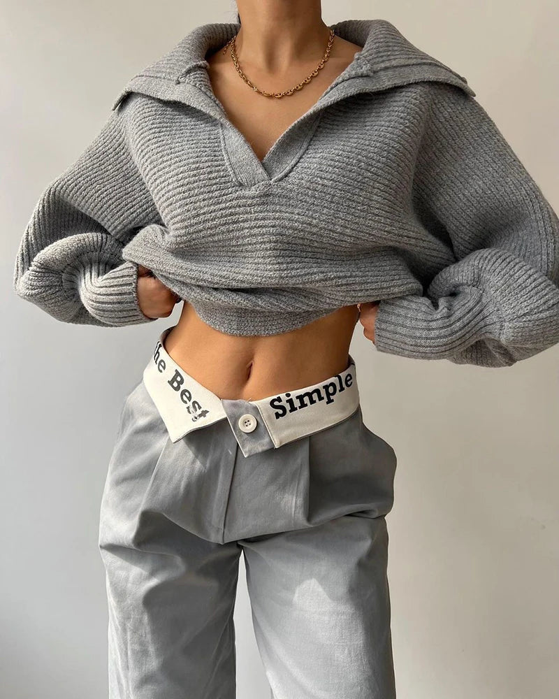 Pull court en tricot vintage pour femmes