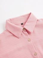Ensemble deux pièces chemise boutonnée unie et pantalon large à nouer sur le devant pour femmes