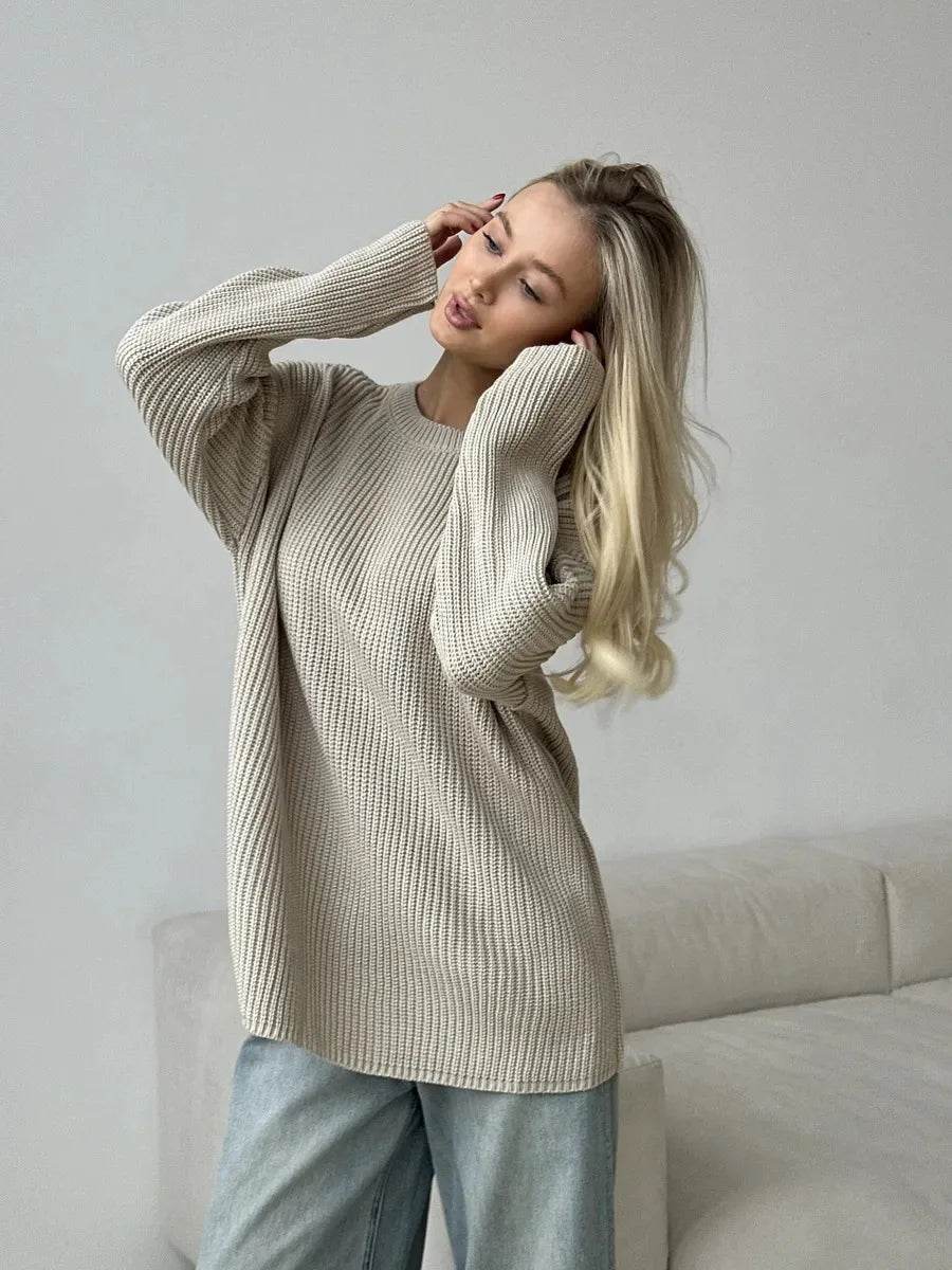 Pull basique tricoté col rond pour femmes