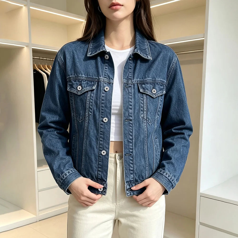Veste en Jean Bleu Femme – Classique Boutonnée