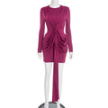 Robe mini moulante à col rond, manches longue pour femmes