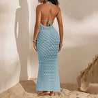 Robe longue moulante en crochet ajouré sans manches à col halter pour femmes