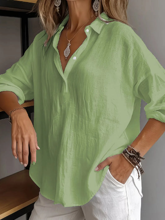 Chemise Femme – Coton-Lin, Boutons et Manches 3/4